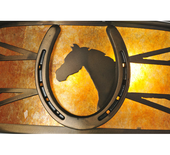 Meyda Lighting Horseshoe 16" 2-Light Antique Copper Flush Mount Light With Amber Mica Shade Glass