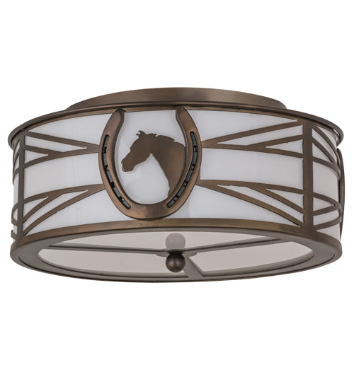 Meyda Lighting Horseshoe 17" 2-Light Antique Copper Flush Mount Light With White Idalight Shade Glass