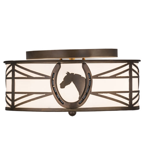 Meyda Lighting Horseshoe 17" 2-Light Antique Copper Flush Mount Light With White Idalight Shade Glass