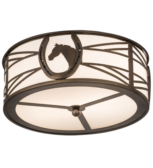 Meyda Lighting Horseshoe 17" 2-Light Antique Copper Flush Mount Light With White Idalight Shade Glass