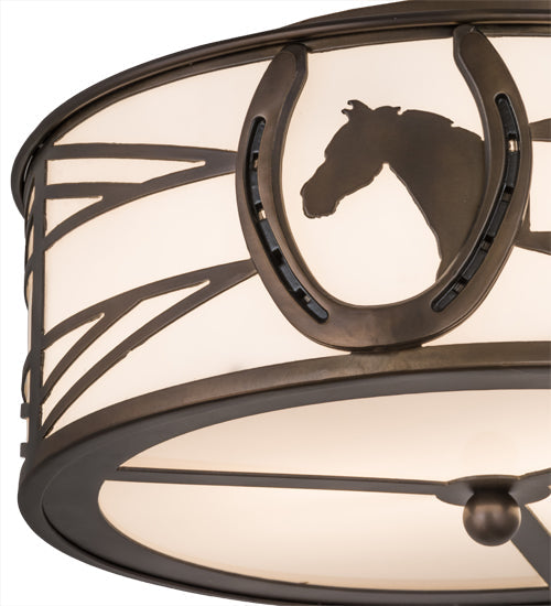 Meyda Lighting Horseshoe 17" 2-Light Antique Copper Flush Mount Light With White Idalight Shade Glass