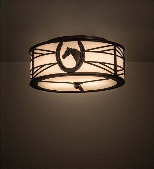 Meyda Lighting Horseshoe 17" 2-Light Antique Copper Flush Mount Light With White Idalight Shade Glass