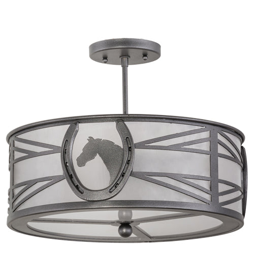 Meyda Lighting Horseshoe 17" 2-Light Blackened Pewter Semi-flush Mount Light With Contrail Mist Idalight Shade