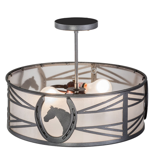 Meyda Lighting Horseshoe 17" 2-Light Blackened Pewter Semi-flush Mount Light With Contrail Mist Idalight Shade