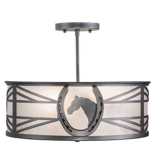 Meyda Lighting Horseshoe 17" 2-Light Blackened Pewter Semi-flush Mount Light With Contrail Mist Idalight Shade