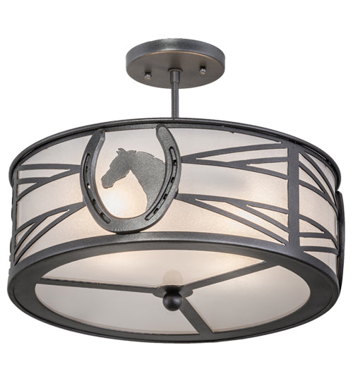 Meyda Lighting Horseshoe 17" 2-Light Blackened Pewter Semi-flush Mount Light With Contrail Mist Idalight Shade