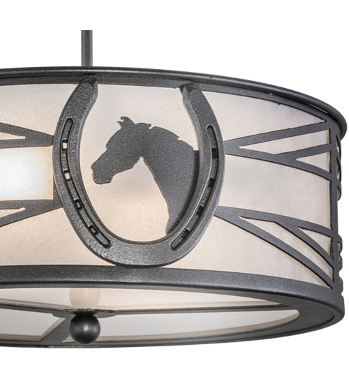 Meyda Lighting Horseshoe 17" 2-Light Blackened Pewter Semi-flush Mount Light With Contrail Mist Idalight Shade