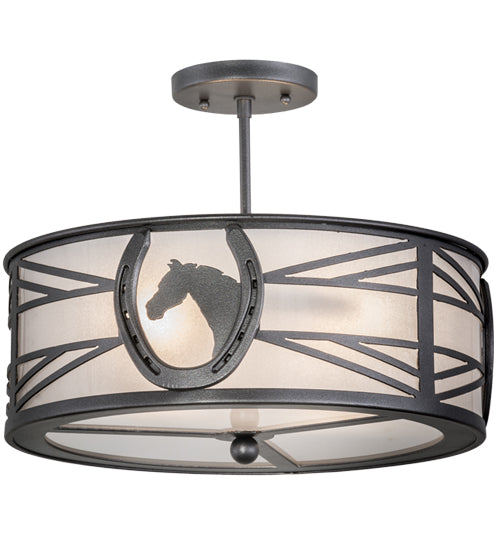 Meyda Lighting Horseshoe 17" 2-Light Blackened Pewter Semi-flush Mount Light With Contrail Mist Idalight Shade