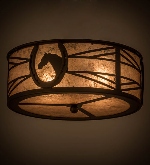 Meyda Lighting Horseshoe 17" 2-Light Oil Rubbed Bronze Flush Mount Light With Silver Mica Shade Glass