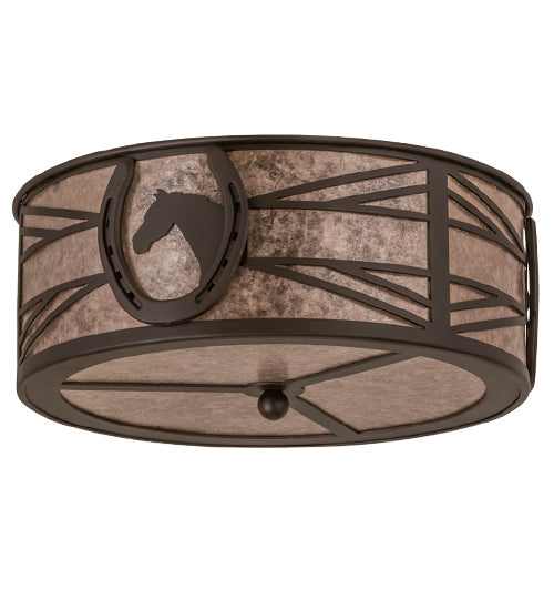 Meyda Lighting Horseshoe 17" 2-Light Oil Rubbed Bronze Flush Mount Light With Silver Mica Shade Glass