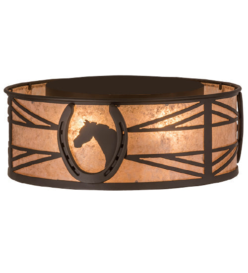 Meyda Lighting Horseshoe 17" 2-Light Oil Rubbed Bronze Flush Mount Light With Silver Mica Shade Glass