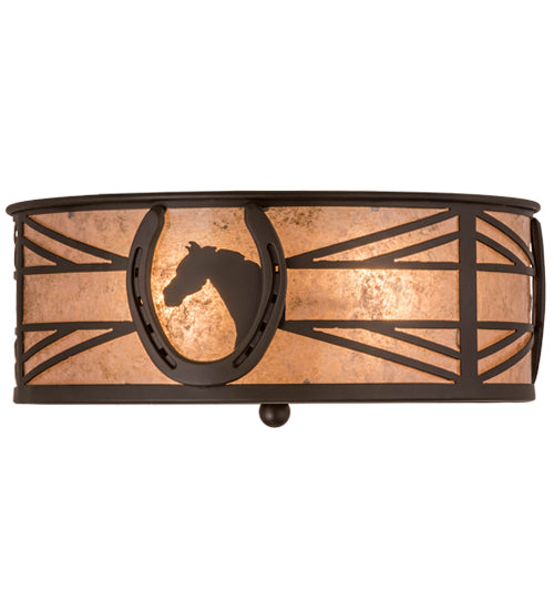 Meyda Lighting Horseshoe 17" 2-Light Oil Rubbed Bronze Flush Mount Light With Silver Mica Shade Glass