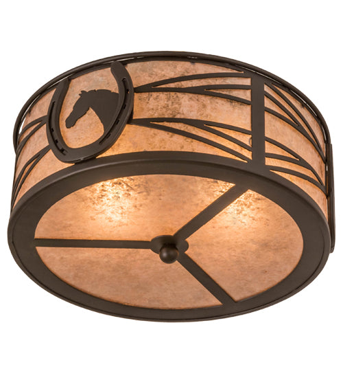 Meyda Lighting Horseshoe 17" 2-Light Oil Rubbed Bronze Flush Mount Light With Silver Mica Shade Glass