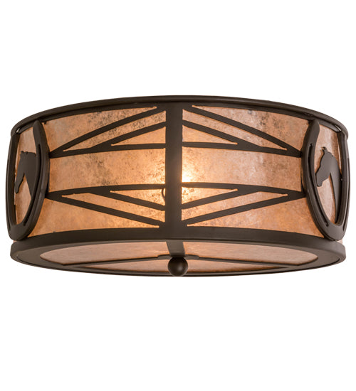 Meyda Lighting Horseshoe 17" 2-Light Oil Rubbed Bronze Flush Mount Light With Silver Mica Shade Glass