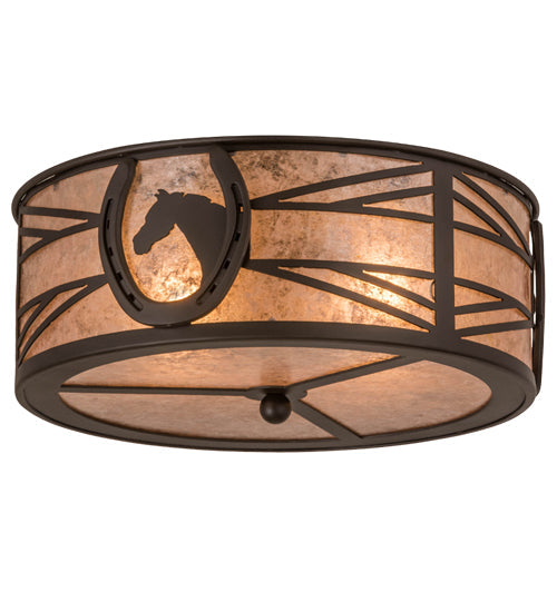 Meyda Lighting Horseshoe 17" 2-Light Oil Rubbed Bronze Flush Mount Light With Silver Mica Shade Glass