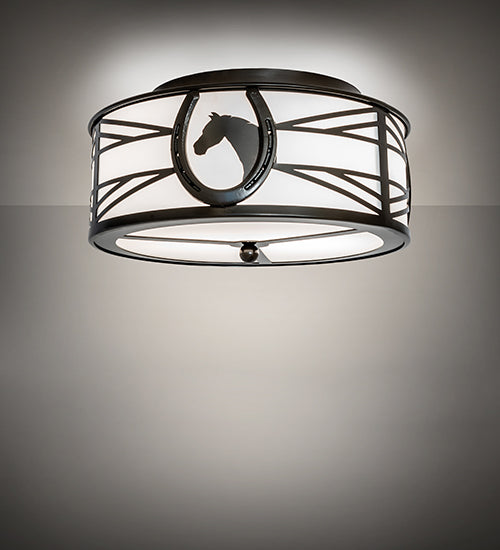 Meyda Lighting Horseshoe 17" 2-Light Timeless Bronze Flush Mount Light With White Statuario Idalight Shade