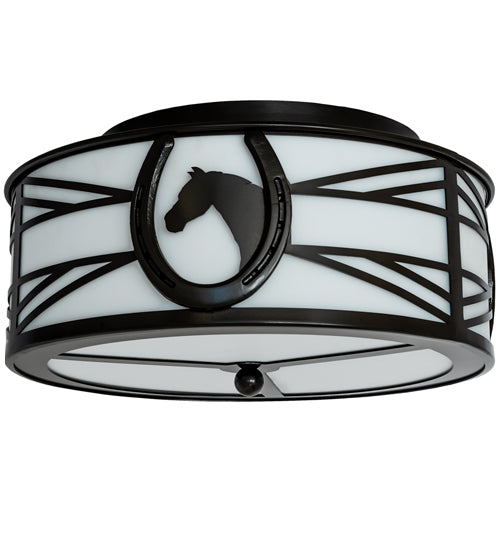Meyda Lighting Horseshoe 17" 2-Light Timeless Bronze Flush Mount Light With White Statuario Idalight Shade
