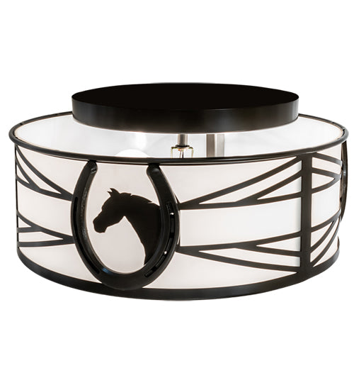 Meyda Lighting Horseshoe 17" 2-Light Timeless Bronze Flush Mount Light With White Statuario Idalight Shade