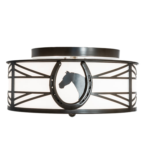 Meyda Lighting Horseshoe 17" 2-Light Timeless Bronze Flush Mount Light With White Statuario Idalight Shade