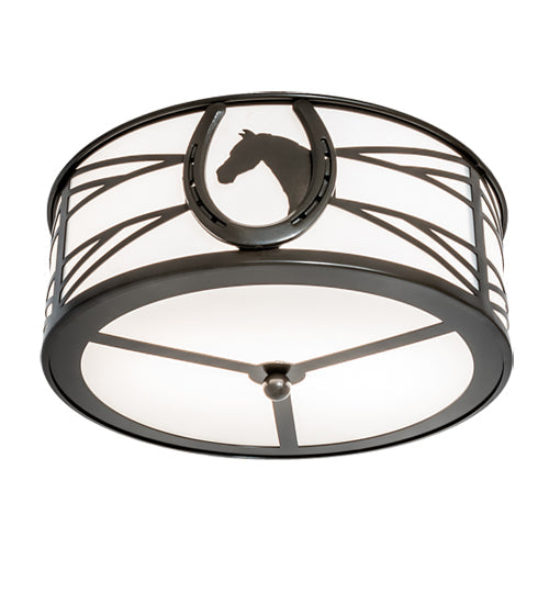 Meyda Lighting Horseshoe 17" 2-Light Timeless Bronze Flush Mount Light With White Statuario Idalight Shade