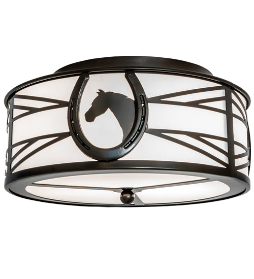 Meyda Lighting Horseshoe 17" 2-Light Timeless Bronze Flush Mount Light With White Statuario Idalight Shade
