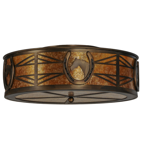 Meyda Lighting Horseshoe 22" 4-Light Antique Copper Flush Mount Light With Amber Mica Shade Glass