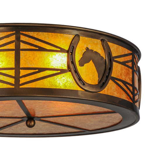 Meyda Lighting Horseshoe 22" 4-Light Antique Copper Flush Mount Light With Amber Mica Shade Glass