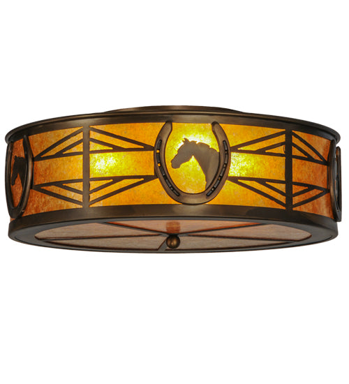 Meyda Lighting Horseshoe 22" 4-Light Antique Copper Flush Mount Light With Amber Mica Shade Glass