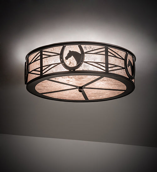 Meyda Lighting Horseshoe 23" 4-Light Mahogany Bronze Flush Mount Light With Silver Mica Shade Glass