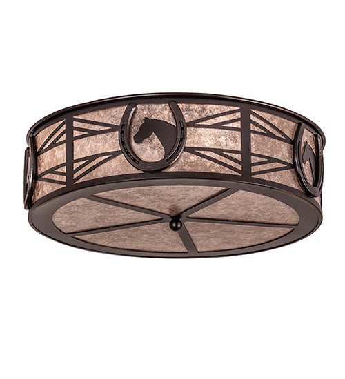 Meyda Lighting Horseshoe 23" 4-Light Mahogany Bronze Flush Mount Light With Silver Mica Shade Glass