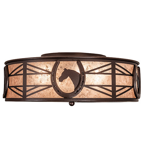 Meyda Lighting Horseshoe 23" 4-Light Mahogany Bronze Flush Mount Light With Silver Mica Shade Glass