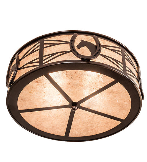 Meyda Lighting Horseshoe 23" 4-Light Mahogany Bronze Flush Mount Light With Silver Mica Shade Glass