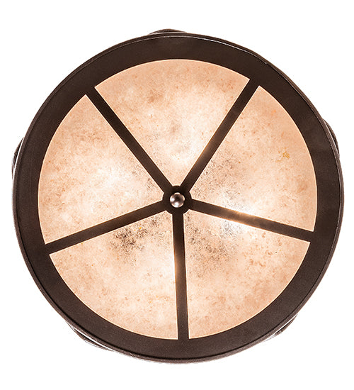 Meyda Lighting Horseshoe 23" 4-Light Mahogany Bronze Flush Mount Light With Silver Mica Shade Glass