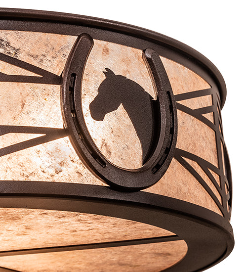 Meyda Lighting Horseshoe 23" 4-Light Mahogany Bronze Flush Mount Light With Silver Mica Shade Glass