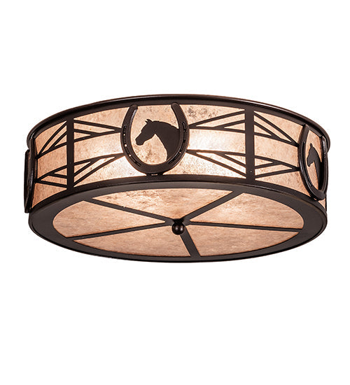 Meyda Lighting Horseshoe 23" 4-Light Mahogany Bronze Flush Mount Light With Silver Mica Shade Glass