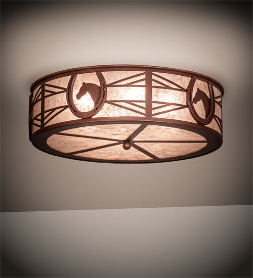 Meyda Lighting Horseshoe 23" 4-Light Rust Flush Mount Light With Silver Mica Shade Glass