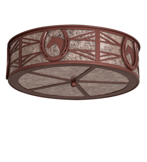 Meyda Lighting Horseshoe 23" 4-Light Rust Flush Mount Light With Silver Mica Shade Glass