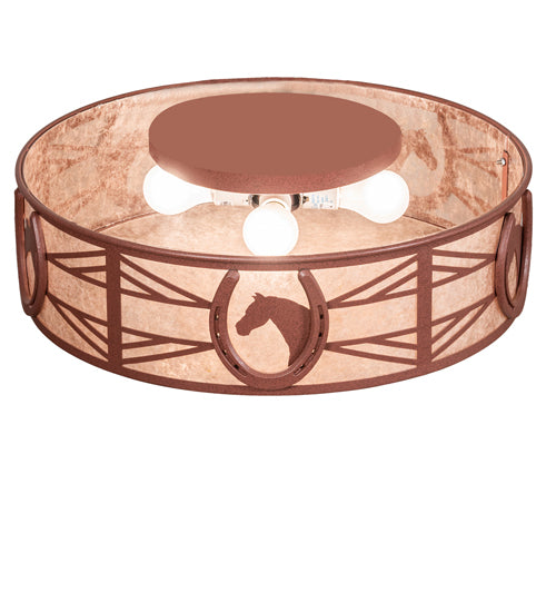 Meyda Lighting Horseshoe 23" 4-Light Rust Flush Mount Light With Silver Mica Shade Glass