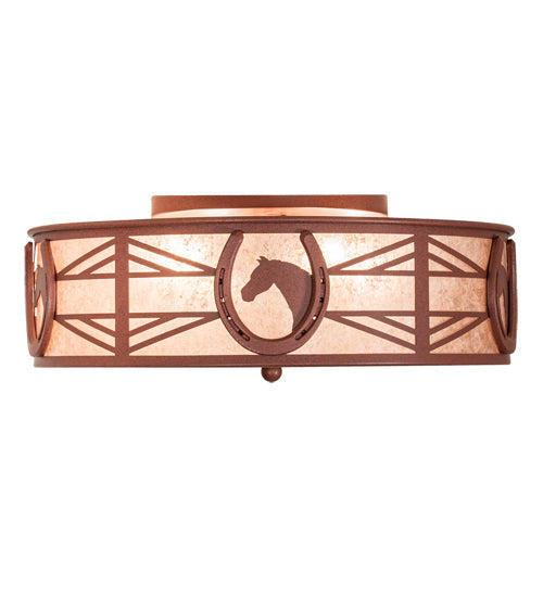 Meyda Lighting Horseshoe 23" 4-Light Rust Flush Mount Light With Silver Mica Shade Glass