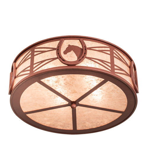 Meyda Lighting Horseshoe 23" 4-Light Rust Flush Mount Light With Silver Mica Shade Glass