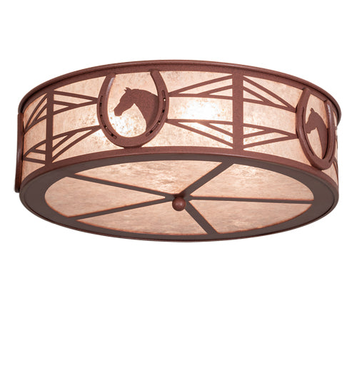 Meyda Lighting Horseshoe 23" 4-Light Rust Flush Mount Light With Silver Mica Shade Glass