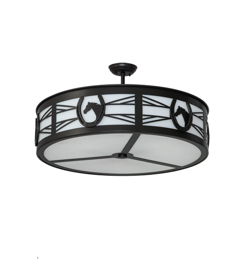 Meyda Lighting Horseshoe 30" 4-Light Timeless Bronze Semi-flush Mount Light With White Statuario Idalight Shade