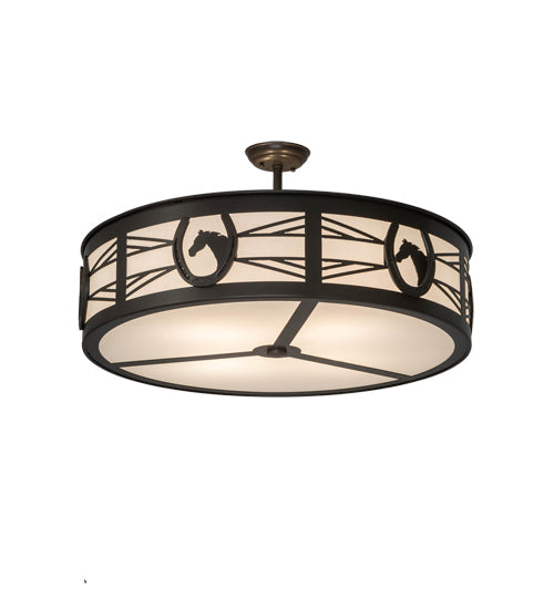 Meyda Lighting Horseshoe 30" 4-Light Timeless Bronze Semi-flush Mount Light With White Statuario Idalight Shade