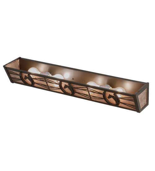 Meyda Lighting Horseshoe 30" 4-Light Timeless Bronze Vanity Light With Silver Mica Shade Glass