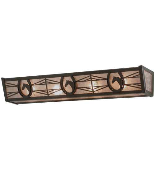 Meyda Lighting Horseshoe 30" 4-Light Timeless Bronze Vanity Light With Silver Mica Shade Glass