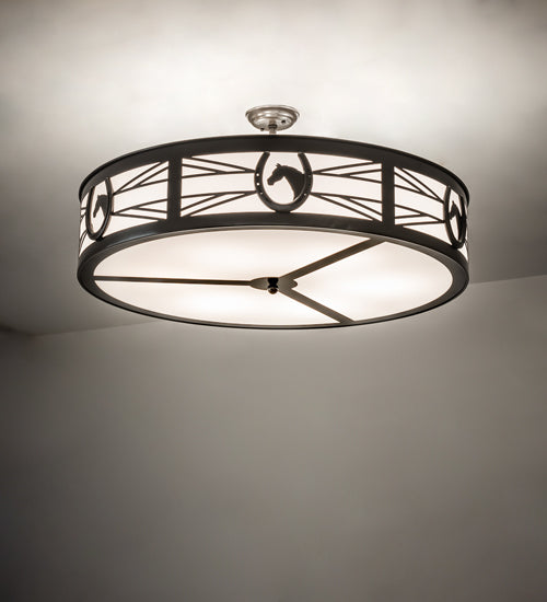 Meyda Lighting Horseshoe 36" 6-Light Timeless Bronze Semi-flush Mount Light With White Statuario Idalight Shade