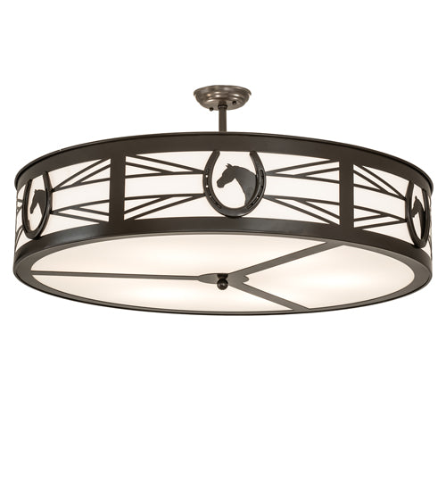 Meyda Lighting Horseshoe 36" 6-Light Timeless Bronze Semi-flush Mount Light With White Statuario Idalight Shade