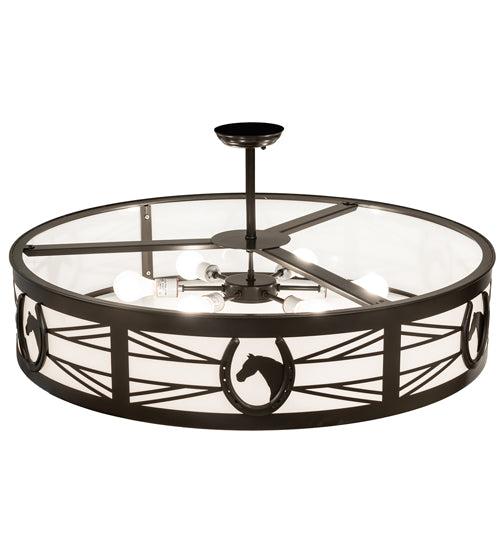 Meyda Lighting Horseshoe 36" 6-Light Timeless Bronze Semi-flush Mount Light With White Statuario Idalight Shade