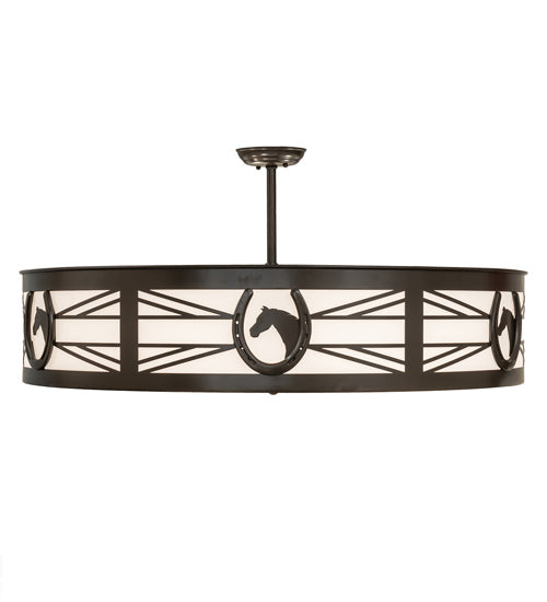 Meyda Lighting Horseshoe 36" 6-Light Timeless Bronze Semi-flush Mount Light With White Statuario Idalight Shade