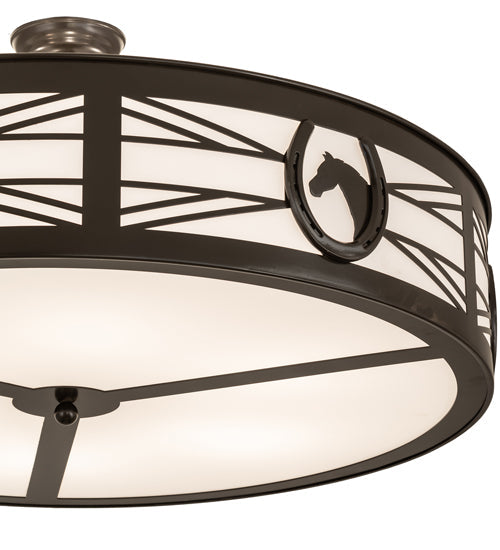 Meyda Lighting Horseshoe 36" 6-Light Timeless Bronze Semi-flush Mount Light With White Statuario Idalight Shade